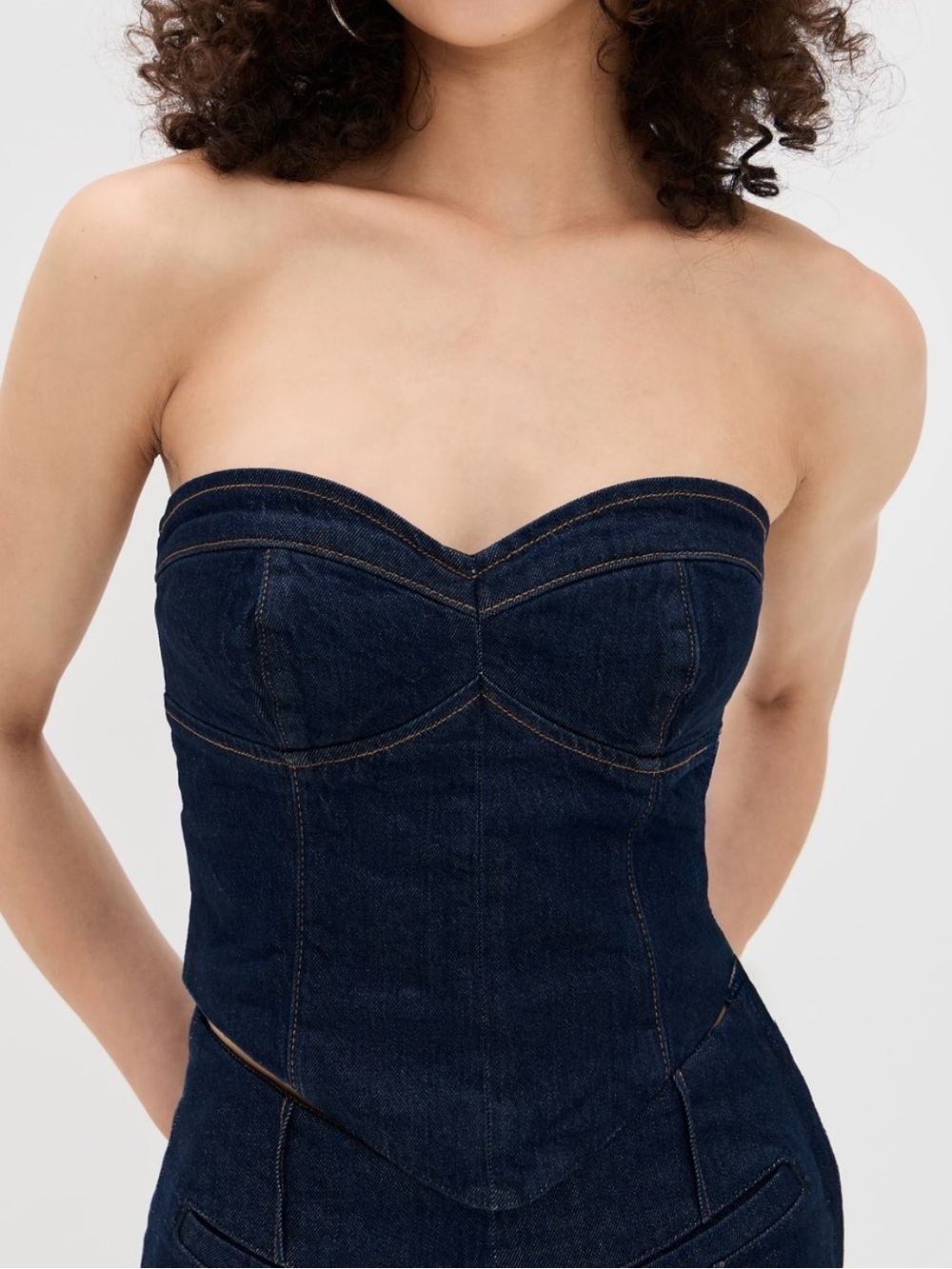 Reformation Kamila Seneca Dark Blue Denim Strapless Bustier Top Sz 2